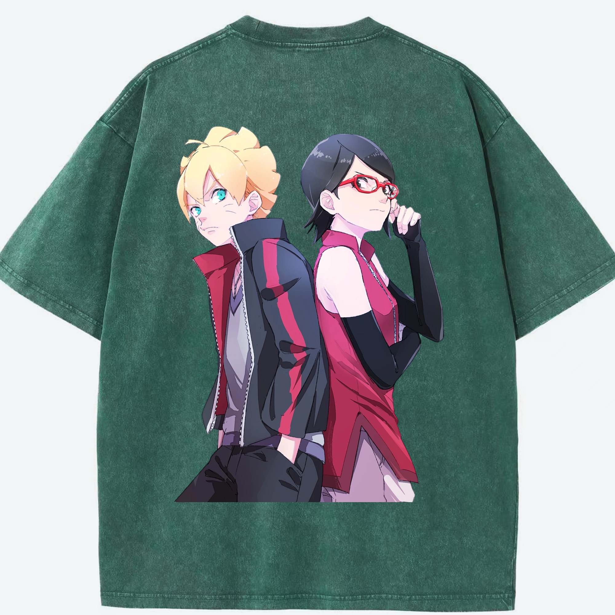 （画像用） NARUTO -ナルト- うちは サラダ Uchiha Sarada 綿100% ヴィンテージ風 半袖Tシャツ（背面プリント）
